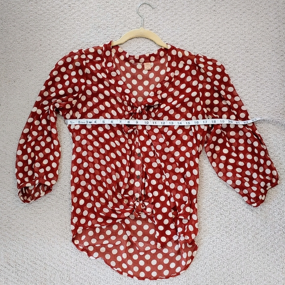 VINTAGE | Drapey Sheer Tie Front Polka-dot Blouse - Picture 2 of 4